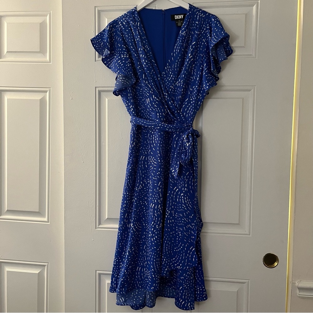DNKY Royal blue faux wrap dress sz 14